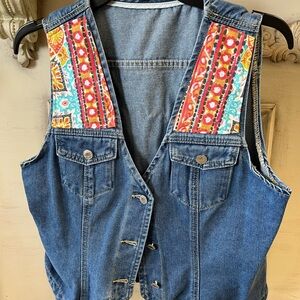 Colorful Embroidered Denim Vest